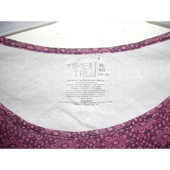 Time and Tru Burgundy Floral Long Sleeve Top XL 16 18 - Picture 3 of 4